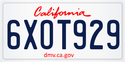 CA license plate 6XOT929