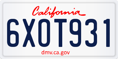 CA license plate 6XOT931