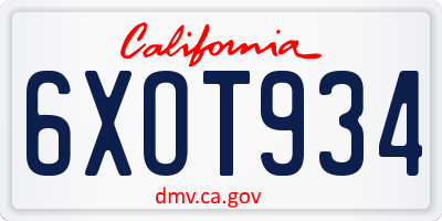 CA license plate 6XOT934