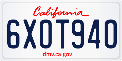 CA license plate 6XOT940