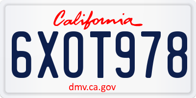 CA license plate 6XOT978
