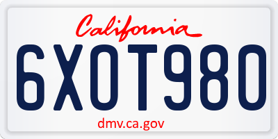 CA license plate 6XOT980
