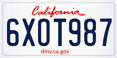 CA license plate 6XOT987