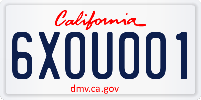 CA license plate 6XOU001