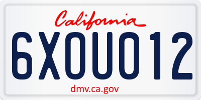 CA license plate 6XOU012