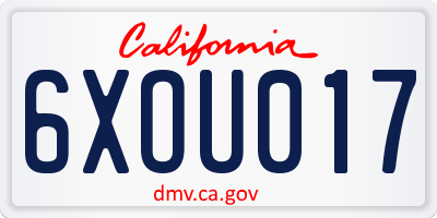 CA license plate 6XOU017