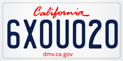 CA license plate 6XOU020