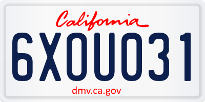 CA license plate 6XOU031