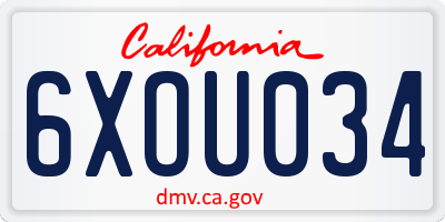 CA license plate 6XOU034