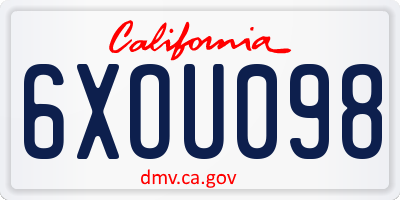 CA license plate 6XOU098
