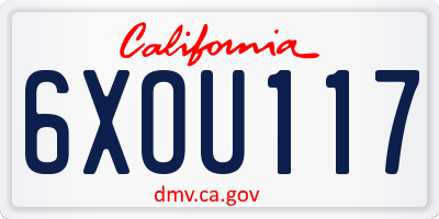 CA license plate 6XOU117