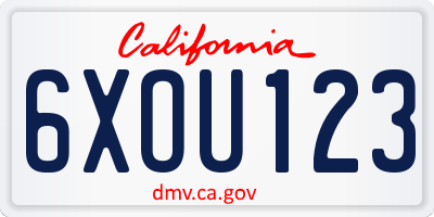 CA license plate 6XOU123