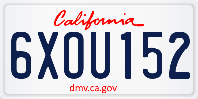 CA license plate 6XOU152