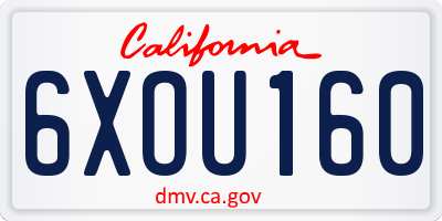 CA license plate 6XOU160