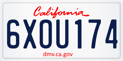 CA license plate 6XOU174