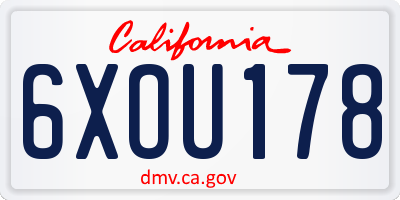 CA license plate 6XOU178