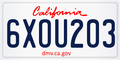 CA license plate 6XOU203
