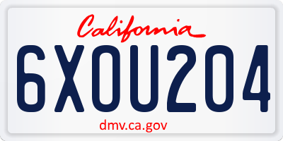 CA license plate 6XOU204