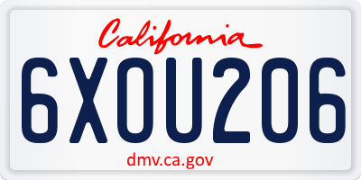 CA license plate 6XOU206