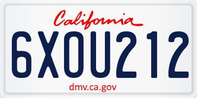 CA license plate 6XOU212