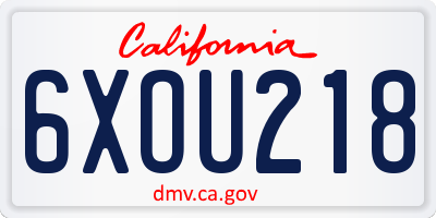 CA license plate 6XOU218