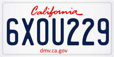 CA license plate 6XOU229