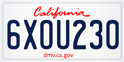 CA license plate 6XOU230