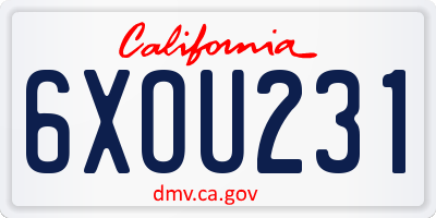 CA license plate 6XOU231