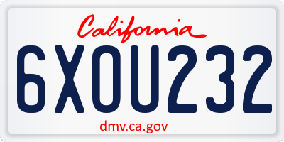 CA license plate 6XOU232