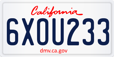 CA license plate 6XOU233