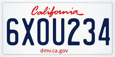 CA license plate 6XOU234