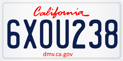 CA license plate 6XOU238