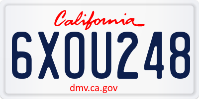 CA license plate 6XOU248
