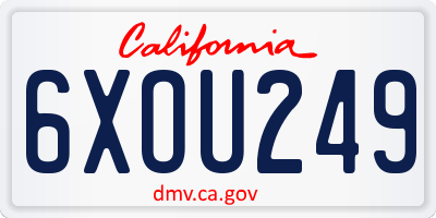 CA license plate 6XOU249
