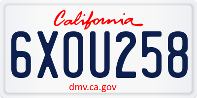 CA license plate 6XOU258