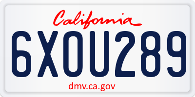 CA license plate 6XOU289