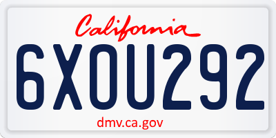 CA license plate 6XOU292