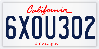 CA license plate 6XOU302