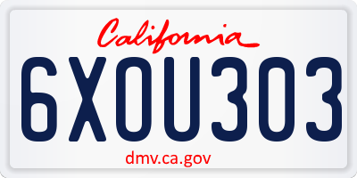CA license plate 6XOU303