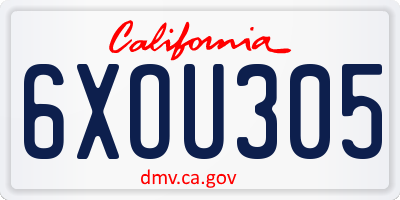 CA license plate 6XOU305