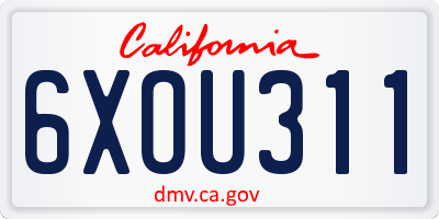 CA license plate 6XOU311