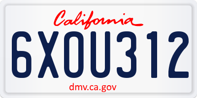 CA license plate 6XOU312
