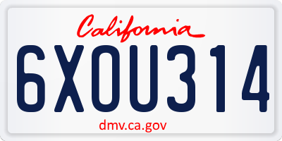 CA license plate 6XOU314