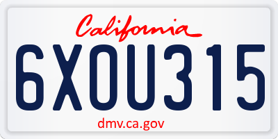 CA license plate 6XOU315