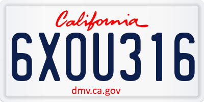 CA license plate 6XOU316