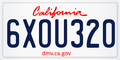 CA license plate 6XOU320
