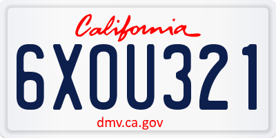 CA license plate 6XOU321