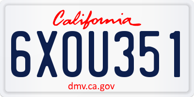 CA license plate 6XOU351