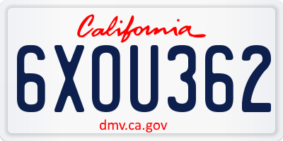 CA license plate 6XOU362