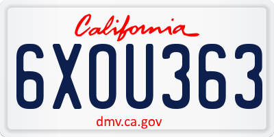 CA license plate 6XOU363